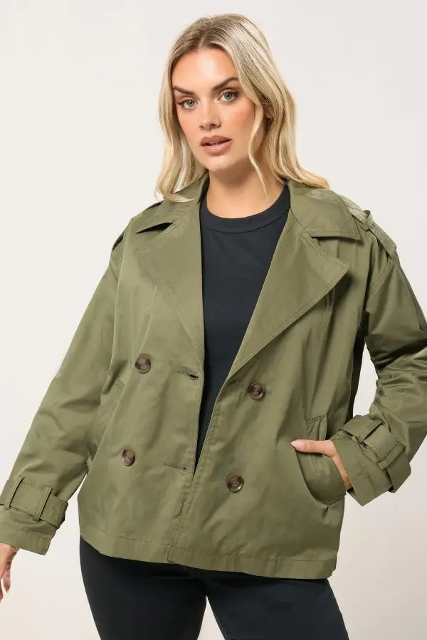 Yours Curve Sage Green Short Trench Coat, Women's Curve & Plus Size, Yours