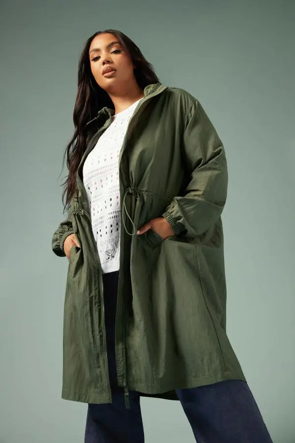 Yours Plus Size Khaki Green Lightweight Longline Parka Jacket Size 30-32
