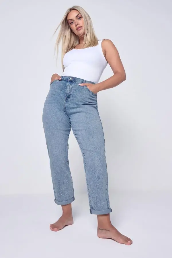 Yours Curve Light Blue Wash Denim Boyfriend Jeans, Women's Curve & Plus Size, Yours
