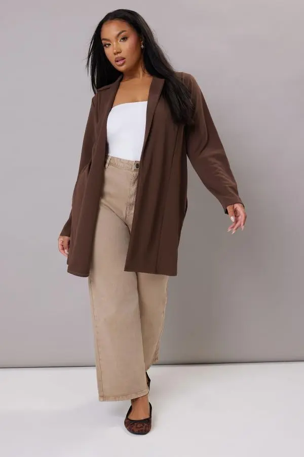 Yours Curve Chocolate Brown Longline Blazer, Women's Curve & Plus Size, Yours
