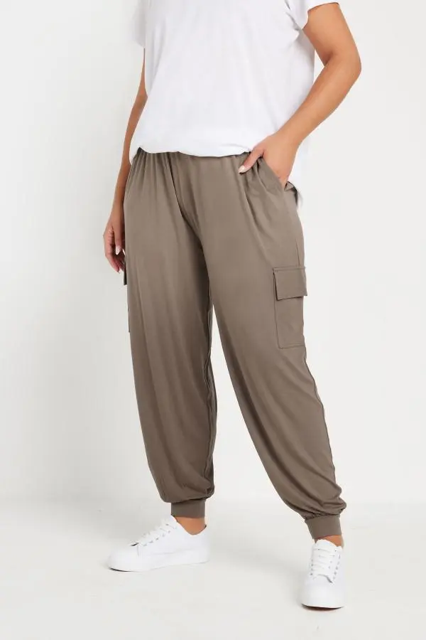 Yours Curve Brown Cargo Harem Joggers, Women's Curve & Plus Size, Yours