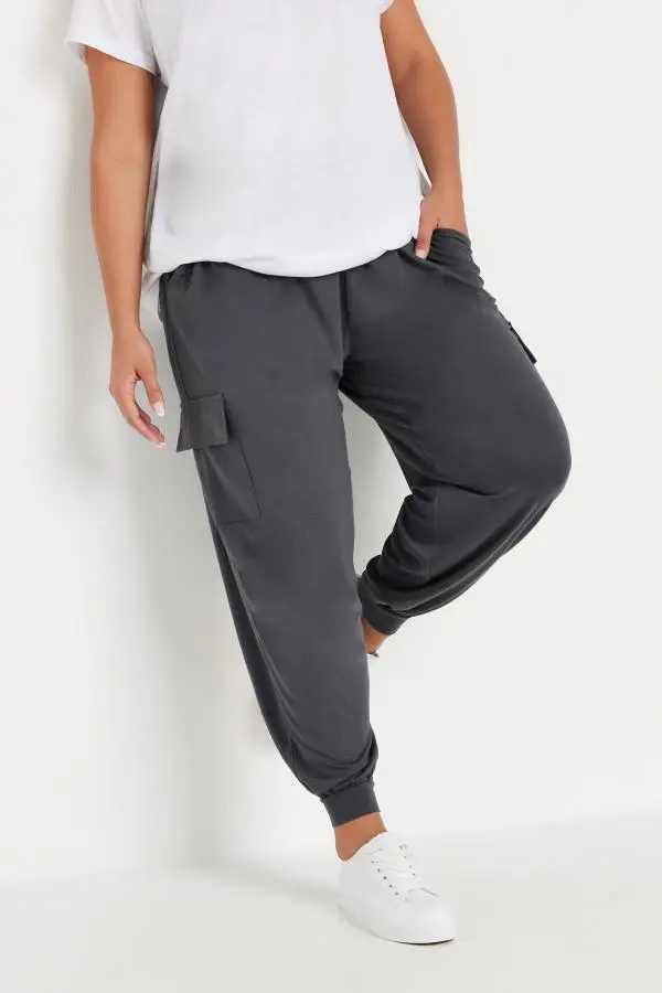 Yours Curve Charcoal Grey Cargo Harem Joggers, Women's Curve & Plus Size, Yours