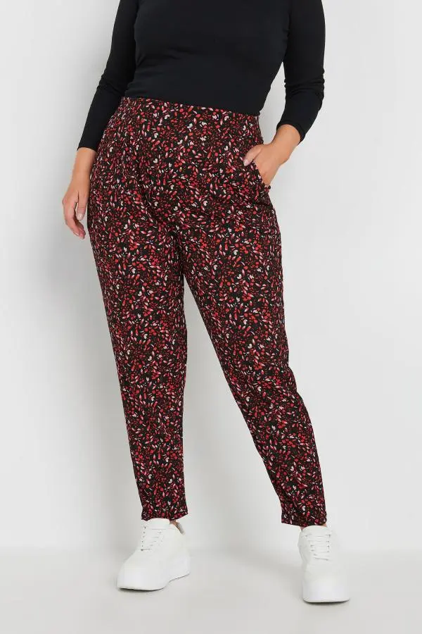 Yours Curve Black Abstract Print Textured Trousers, Women's Curve & Plus Size, Yours
