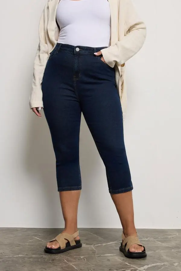 Yours Curve Indigo Blue Cropped Ava Jeans, Women's Curve & Plus Size, Yours