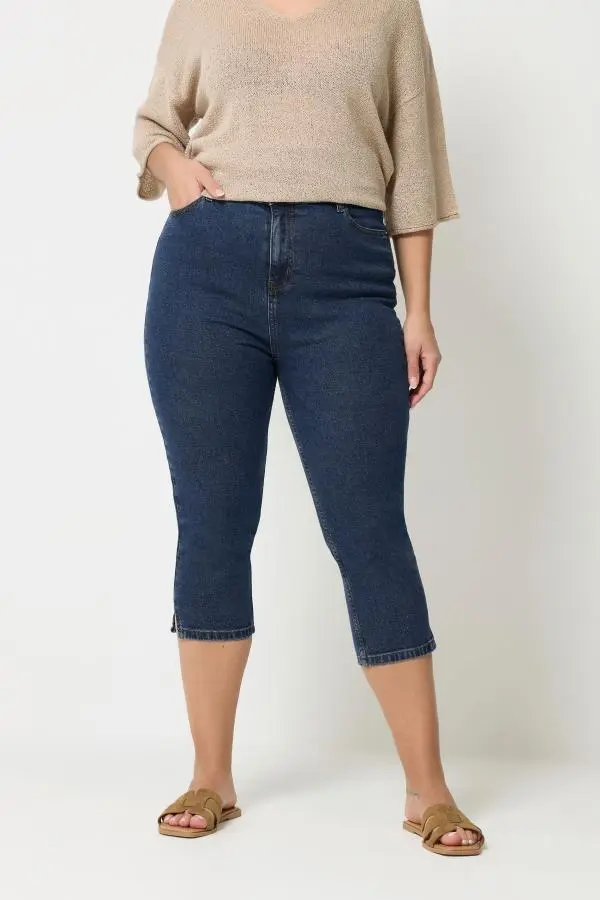Yours Plus Size Indigo Blue Capri Ava Jeans Size 18