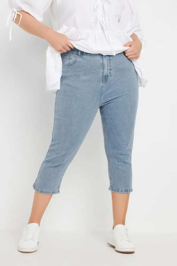 Yours Curve Light Blue Cropped Ava Jeans, Women's Curve & Plus Size, Yours