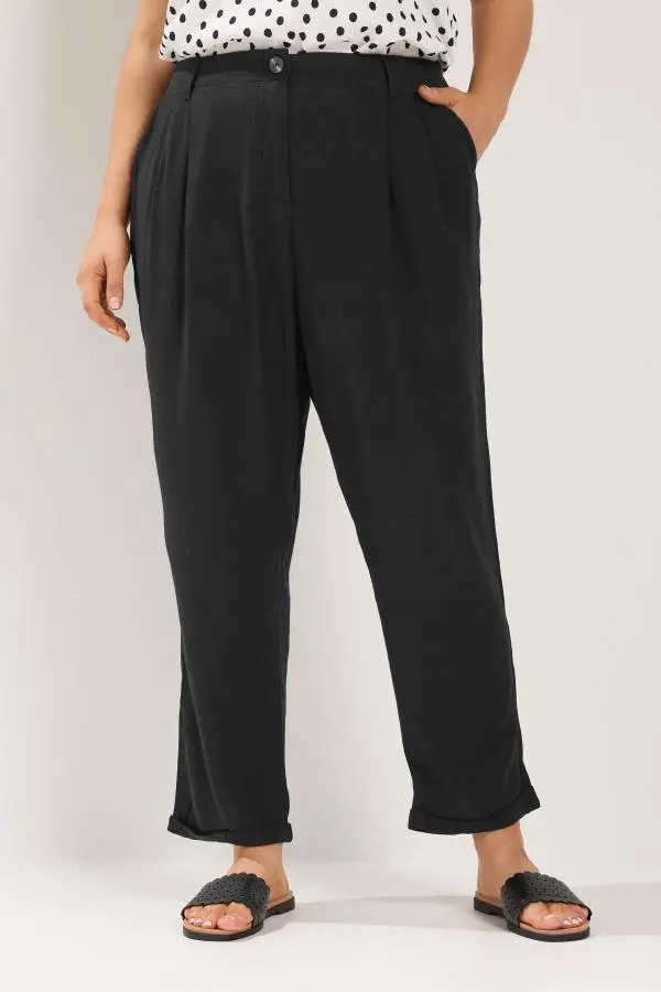 Yours Plus Size Black Formal Linen Trousers Size 20