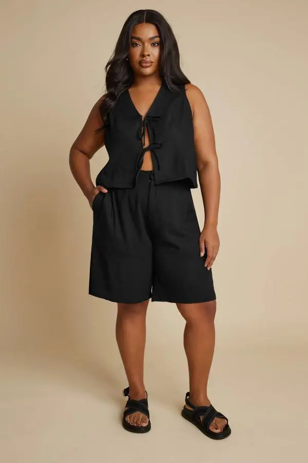 Yours Curve Black Linen Bermuda Shorts, Women's Curve & Plus Size, Yours