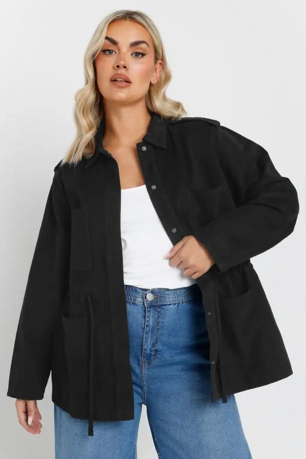 Yours Curve Black Utility Style Denim Jacket, Women's Curve & Plus Size, Yours
