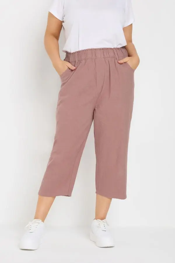 Yours Curve Dusky Pink Cool Cotton Cropped Trousers, Women's Curve & Plus Size, Yours
