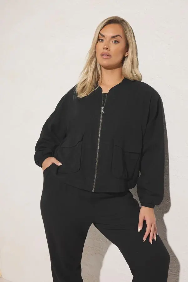 Yours Plus Size Black Linen Bomber Jacket Size 18