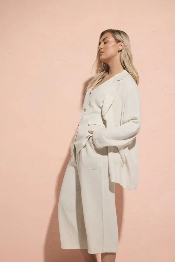 Yours Plus Size Natural Brown Relaxed Linen Blazer Size 14