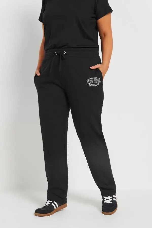 Yours Curve Black 'New York' Straight Leg Joggers, Women's Curve & Plus Size, Yours