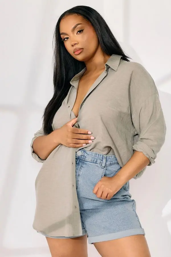 Yours Curve Light Blue Turn Up Stretch Denim Mom Shorts, Women's Curve & Plus Size, Yours