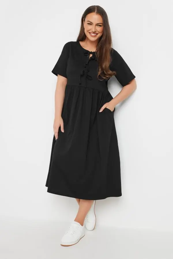 Yours Curve Black Tie Front Midi Dress, Women's Curve & Plus Size, Yours