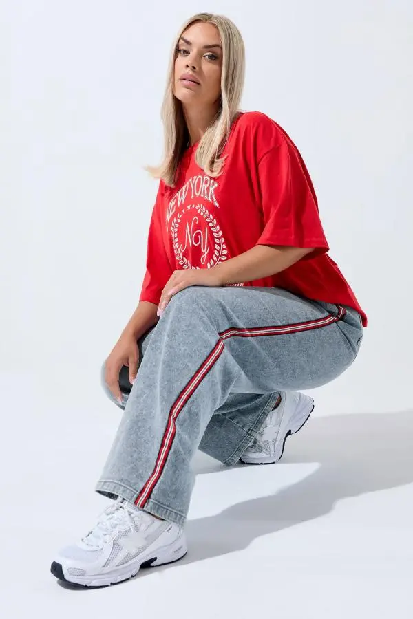 Limited Collection Curve Blue Side Stripe Wide Leg Jeans, Women's Curve & Plus Size, Limited Collection