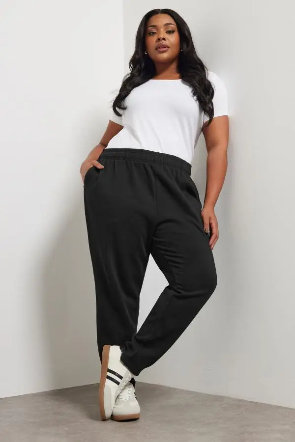 Yours Curve Black Tapered Leg Joggers, Women's Curve & Plus Size, Yours