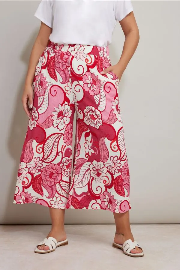 Yours Curve Pink Floral Textured Midaxi Culottes, Women's Curve & Plus Size, Yours