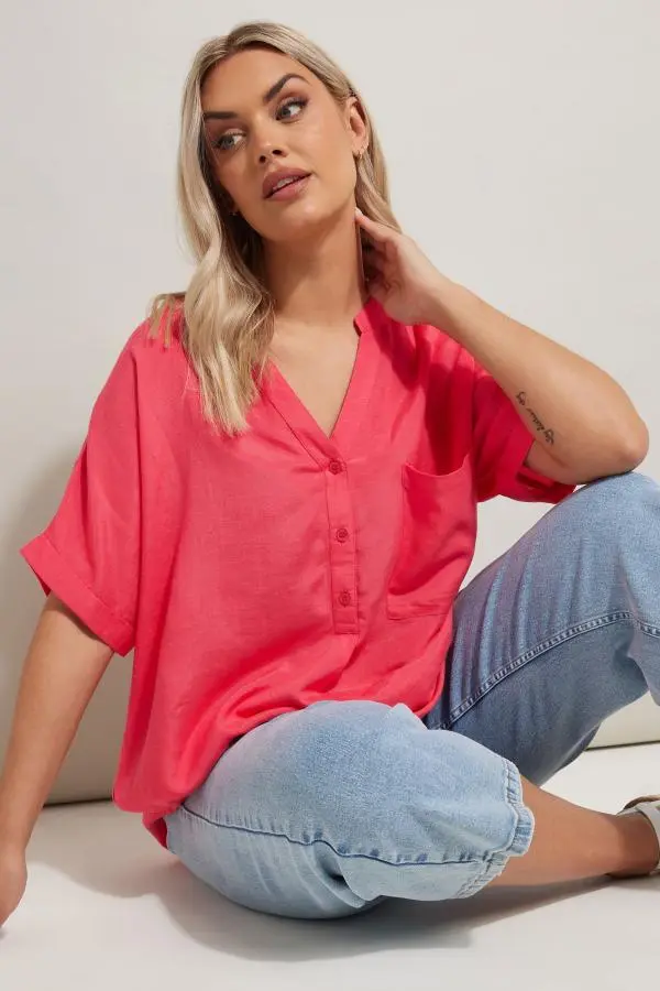 Yours Curve Pink Pocket Detail Blouse, Women's Curve & Plus Size, Yours