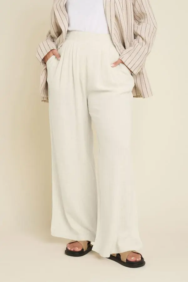 Yours Curve Natural Brown Pleat Front Linen Trousers, Women's Curve & Plus Size, Yours