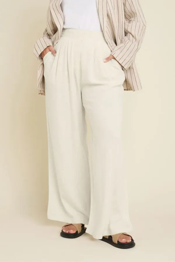 Yours Plus Size Natural Brown Pleat Front Linen Trousers Size 20