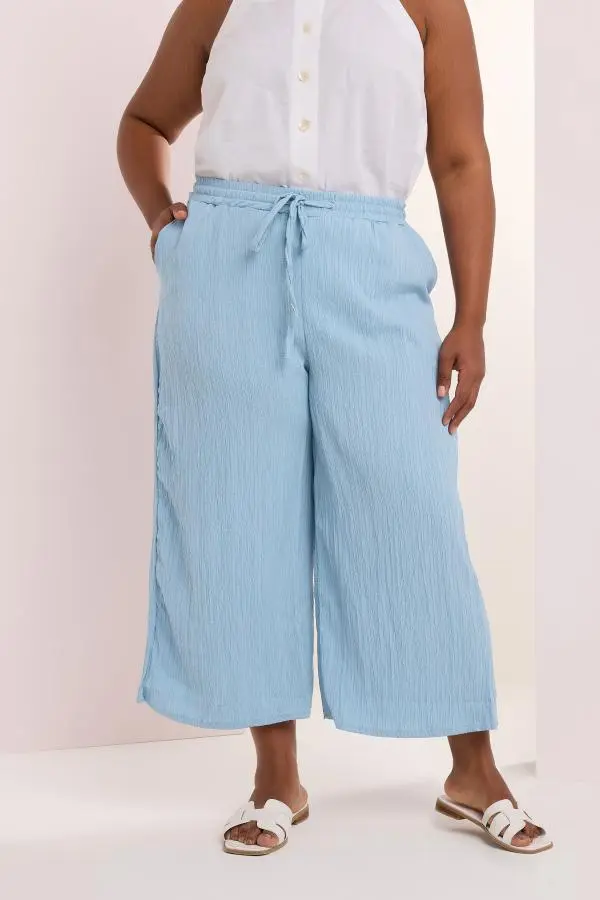 Yours Curve Light Blue Crinkle Midaxi Culottes, Women's Curve & Plus Size, Yours
