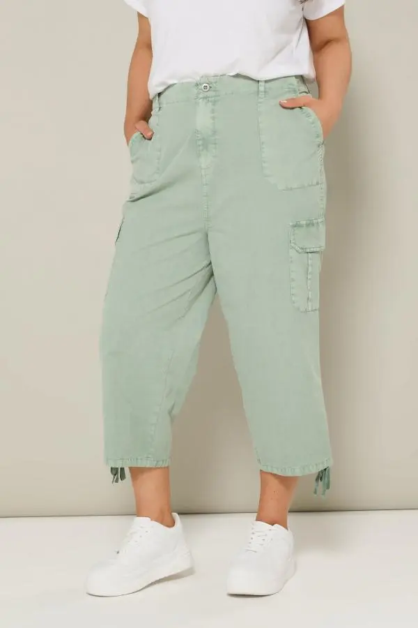 Yours Curve Sage Green Cotton Cropped Cargo Trousers, Women's Curve & Plus Size, Yours