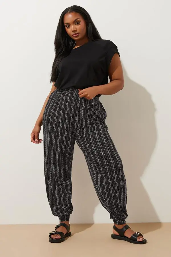Yours Curve Black Stripe Cuffed Jersey Trousers, Women's Curve & Plus Size, Yours