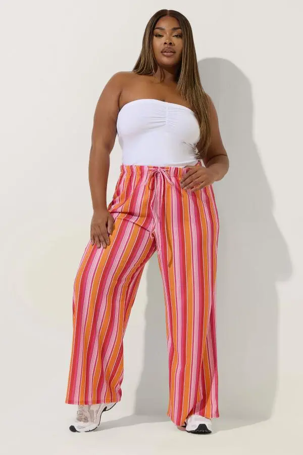Limited Collection Plus Size Red & Orange Stripe Wide Leg Trousers Size 22-24