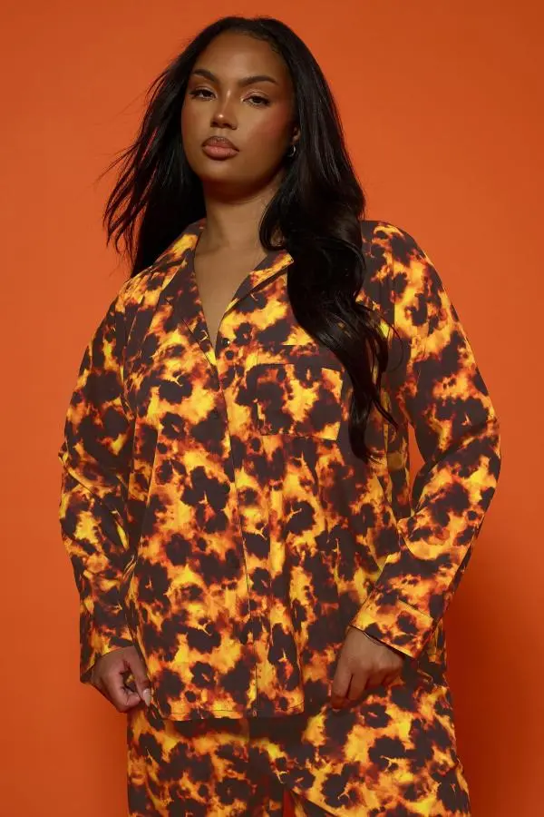 Limited Collection Curve Orange Tortoise Shell Shirt, Women's Curve & Plus Size, Limited Collection