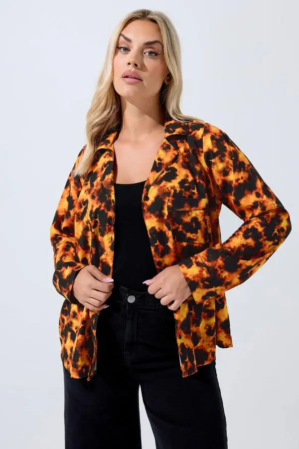 Limited Collection Curve Orange Tortoise Shell Shirt, Women's Curve & Plus Size, Limited Collection