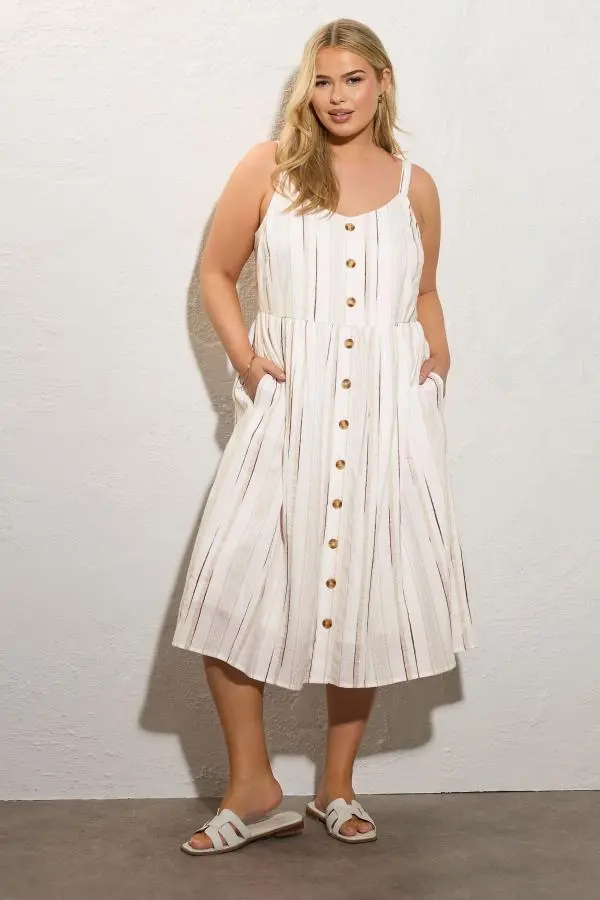 Yours Curve Natural Brown Stripe Sundress, Women's Curve & Plus Size, Yours