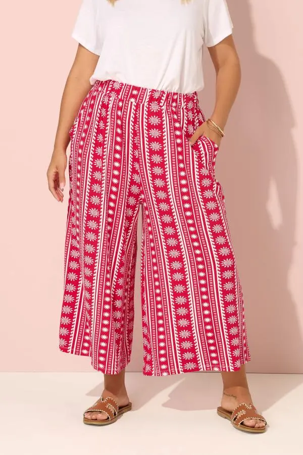 Yours Curve Red Aztec Print Midaxi Culottes, Women's Curve & Plus Size, Yours