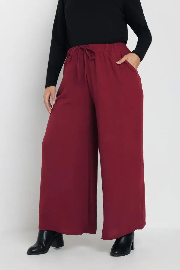 Yours Curve Burgundy Red Wide Leg Trousers, Women's Curve & Plus Size, Yours