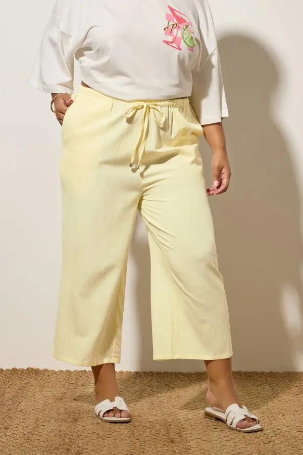 Yours Curve Butter Yellow Linen Culottes, Women's Curve & Plus Size, Yours