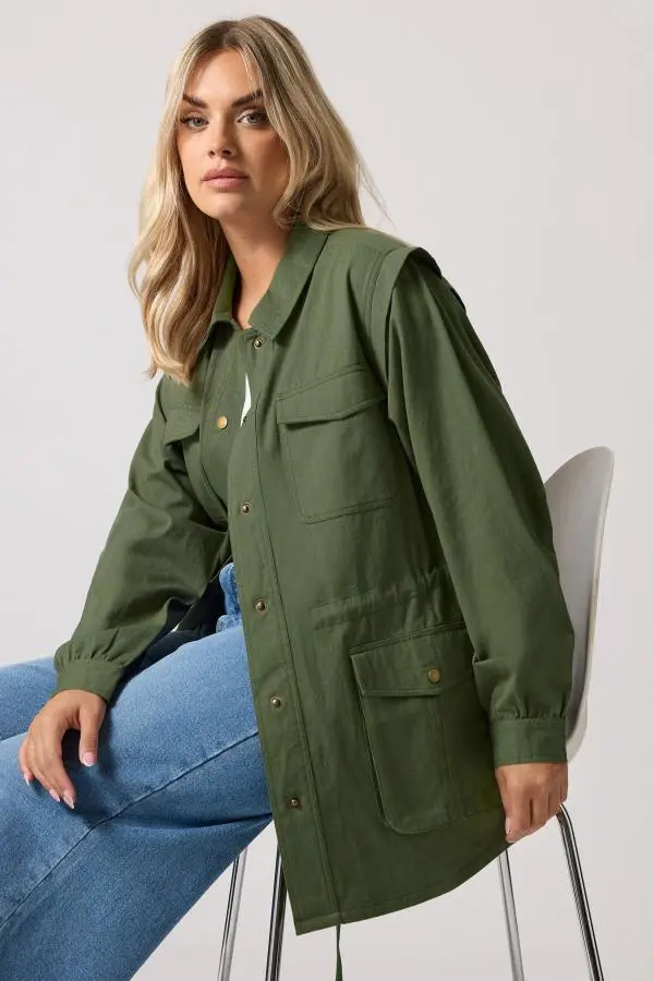 Yours Curve Khaki Green Carpenter Jacket, Women's Curve & Plus Size, Yours