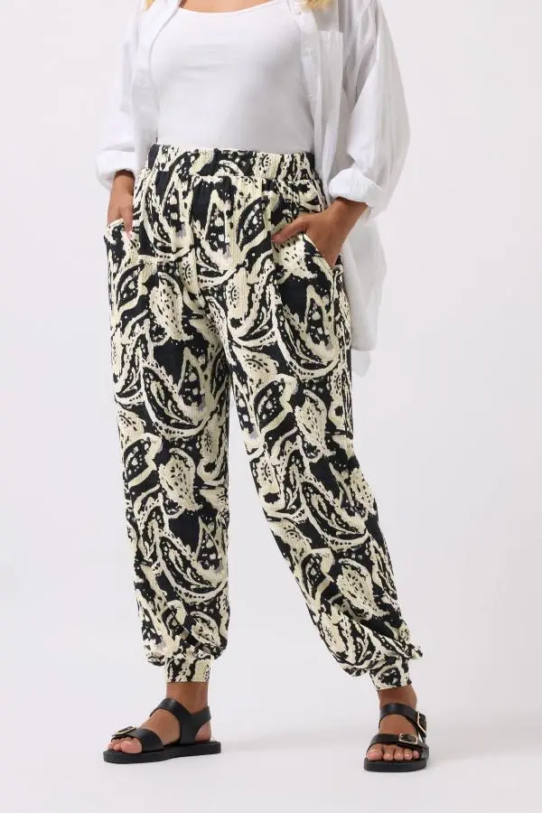 Yours Curve Black Paisley Cuffed Harem Trousers, Women's Curve & Plus Size, Yours