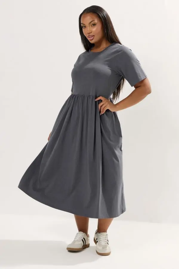 Yours Curve Grey Throw On Smock Dress, Women's Curve & Plus Size, Yours