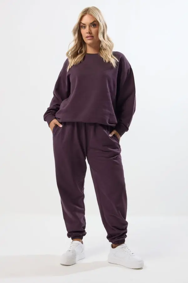 Yours Curve Purple Cuffed Leg Joggers, Women's Curve & Plus Size, Yours