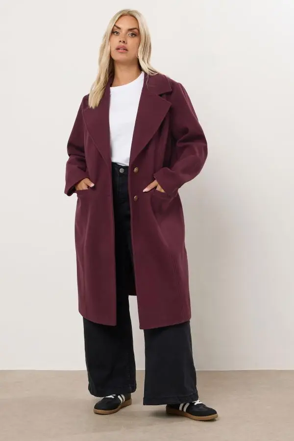 Yours Curve Burgundy Red Longline Formal Coat, Women's Curve & Plus Size, Yours