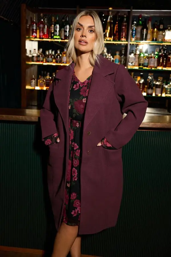 Yours Curve Burgundy Red Longline Formal Coat, Women's Curve & Plus Size, Yours