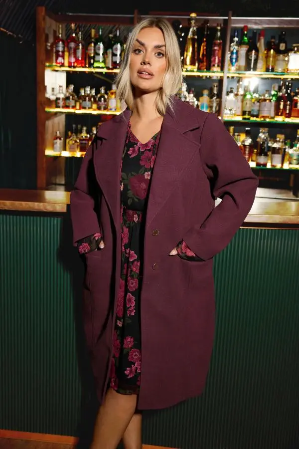 Yours Plus Size Burgundy Red Longline Formal Coat Size 14