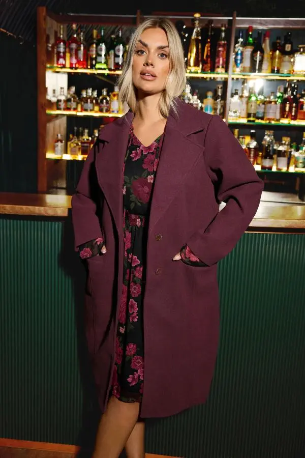 Yours Plus Size Burgundy Red Longline Formal Coat Size 16