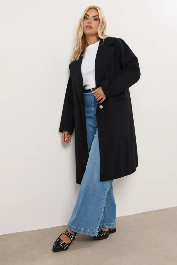Yours Curve Black Longline Formal Coat, Women's Curve & Plus Size, Yours