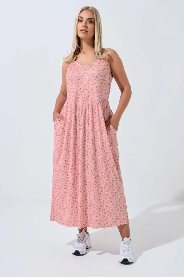 Limited Collection Curve Pink Ditsy Floral Midaxi Dress, Women's Curve & Plus Size, Limited Collection