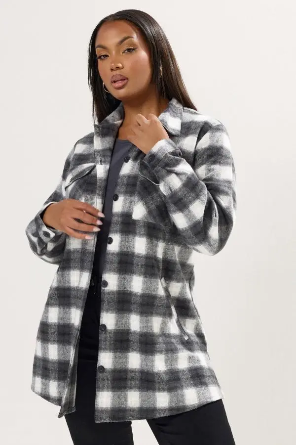 Yours Curve Black & White Check Shacket, Women's Curve & Plus Size, Yours
