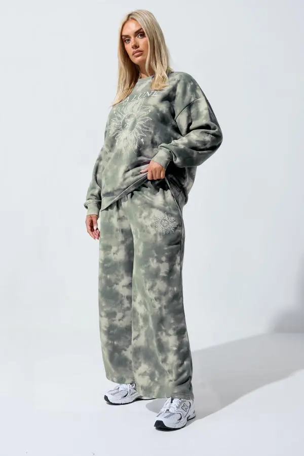 Limited Collection Curve Grey Graphic Tie Dye Joggers, Women's Curve & Plus Size, Limited Collection