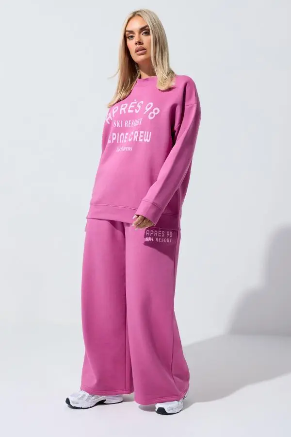 Limited Collection Curve Pink 'Après 98' Wide Leg Joggers, Women's Curve & Plus Size, Limited Collection