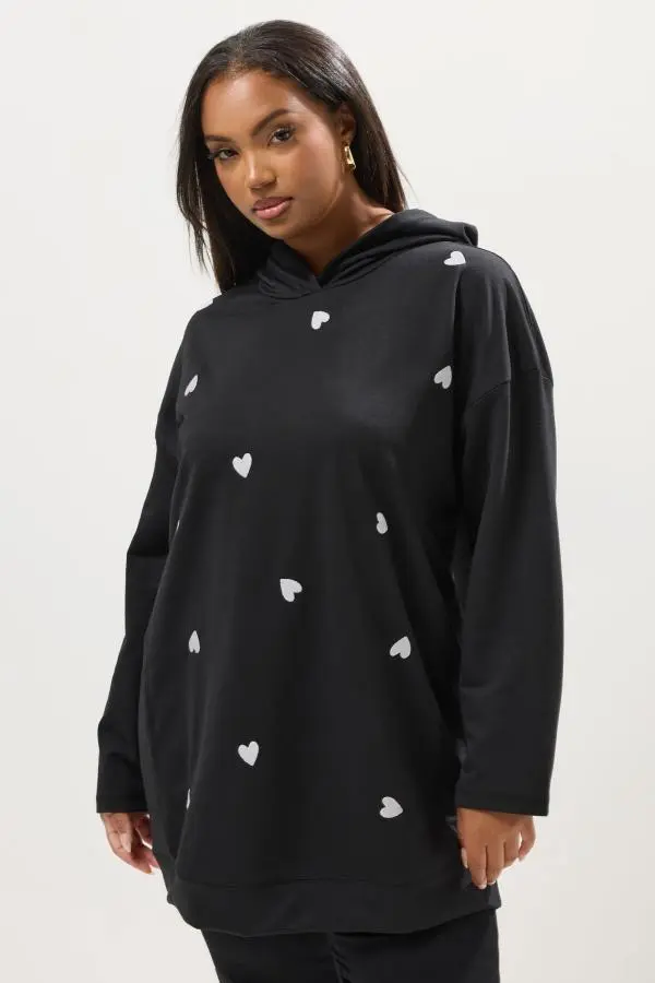 Yours Curve Black Embroidered Heart Hoodie, Women's Curve & Plus Size, Yours