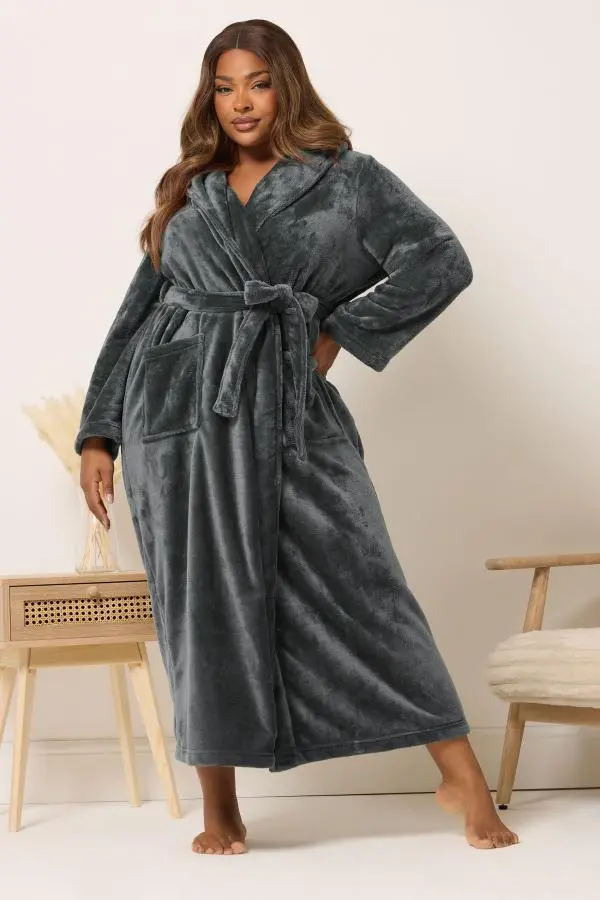 Yours Curve Grey Grey Super Luxe Maxi Dressing Gown